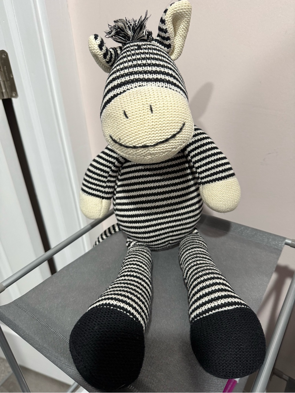 Pier 1 Striped Knit Plush Zebra in Black and Cream